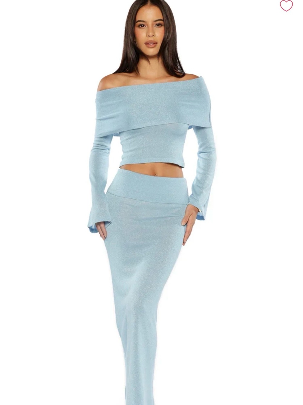 Beginning Boutique Powder Blue Off-Shoulder Maxi Skirt Set